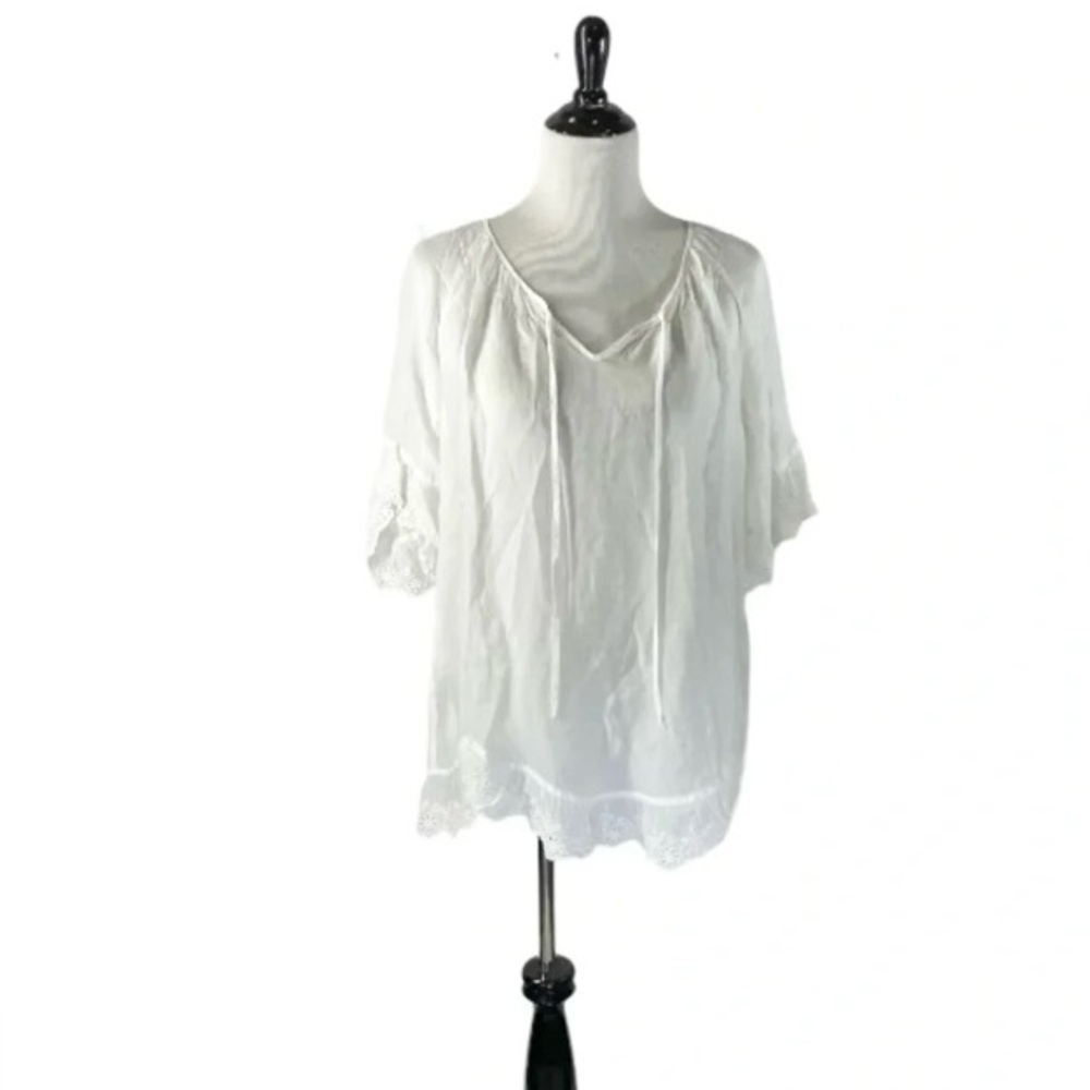 Johnny Was White Lace Eyelet Tunic Top